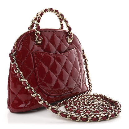 Patent Calfskin Quilted Shiny Coco Clutch With Chain Red