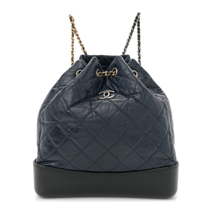Aged Calfskin Quilted Gabrielle Backpack Navy Black