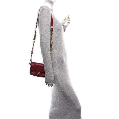 Caviar Quilted Mini Twist Your Buttons Flap Burgundy