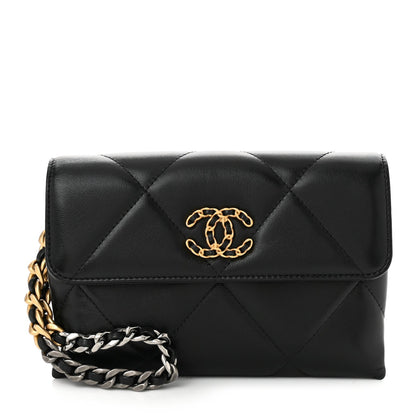 Lambskin Quilted Chanel 19 Flap Clutch Black