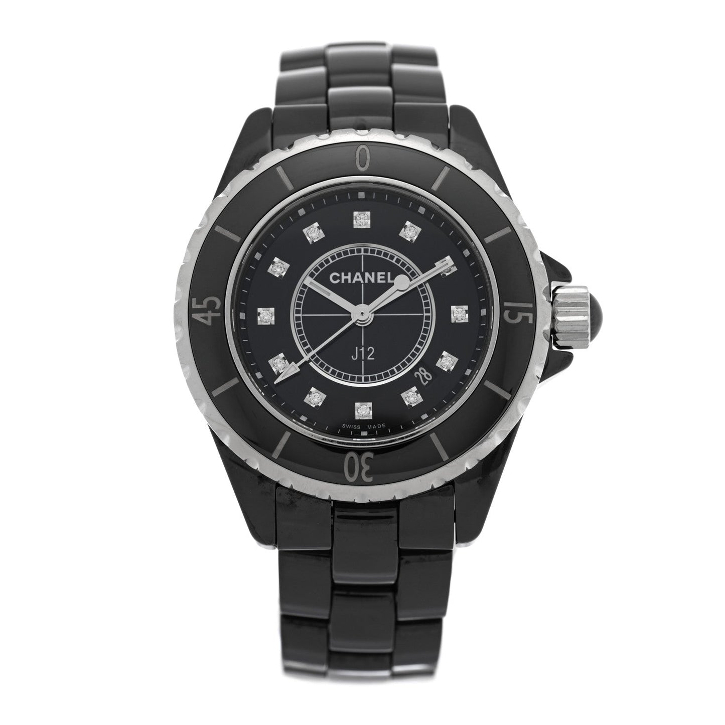 Stainless Steel Ceramic Diamond 33mm J12 Quartz Watch Black
