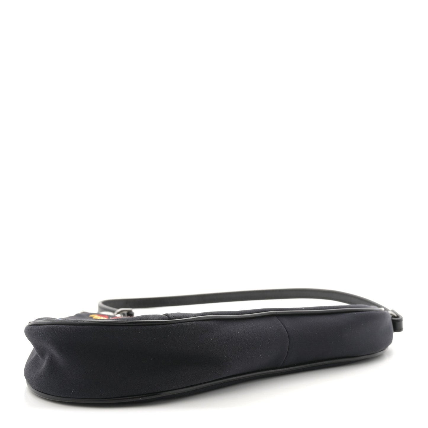 Satin Embroidered Floral Mini Saddle Pochette Bag Black