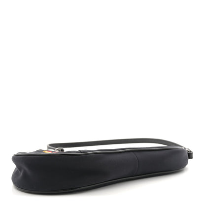 Satin Embroidered Floral Mini Saddle Pochette Bag Black