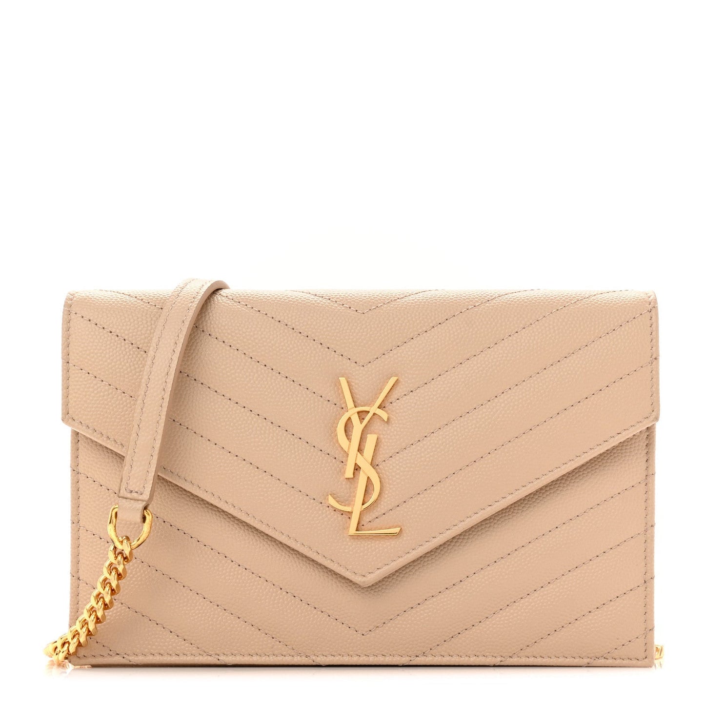 Grain De Poudre Matelasse Chevron Monogram Envelope Chain Wallet Nude Powder