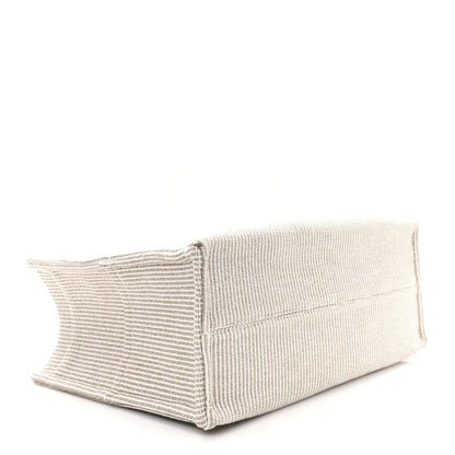 Canvas Calfskin Striped Triomphe Large Cabas Beige