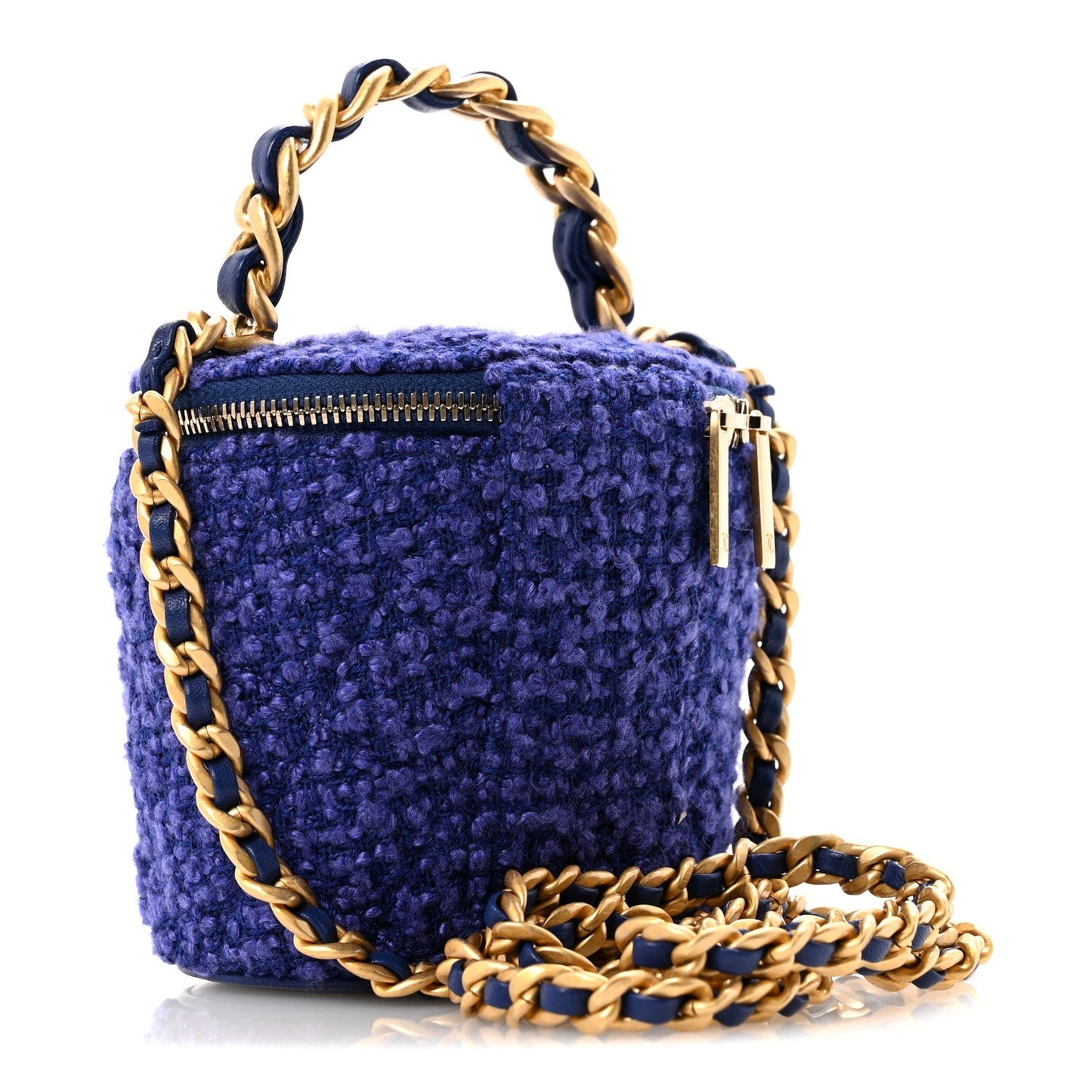 Tweed Quilted Afternoon Tea Top Handle Vanity Case With Chain Purple