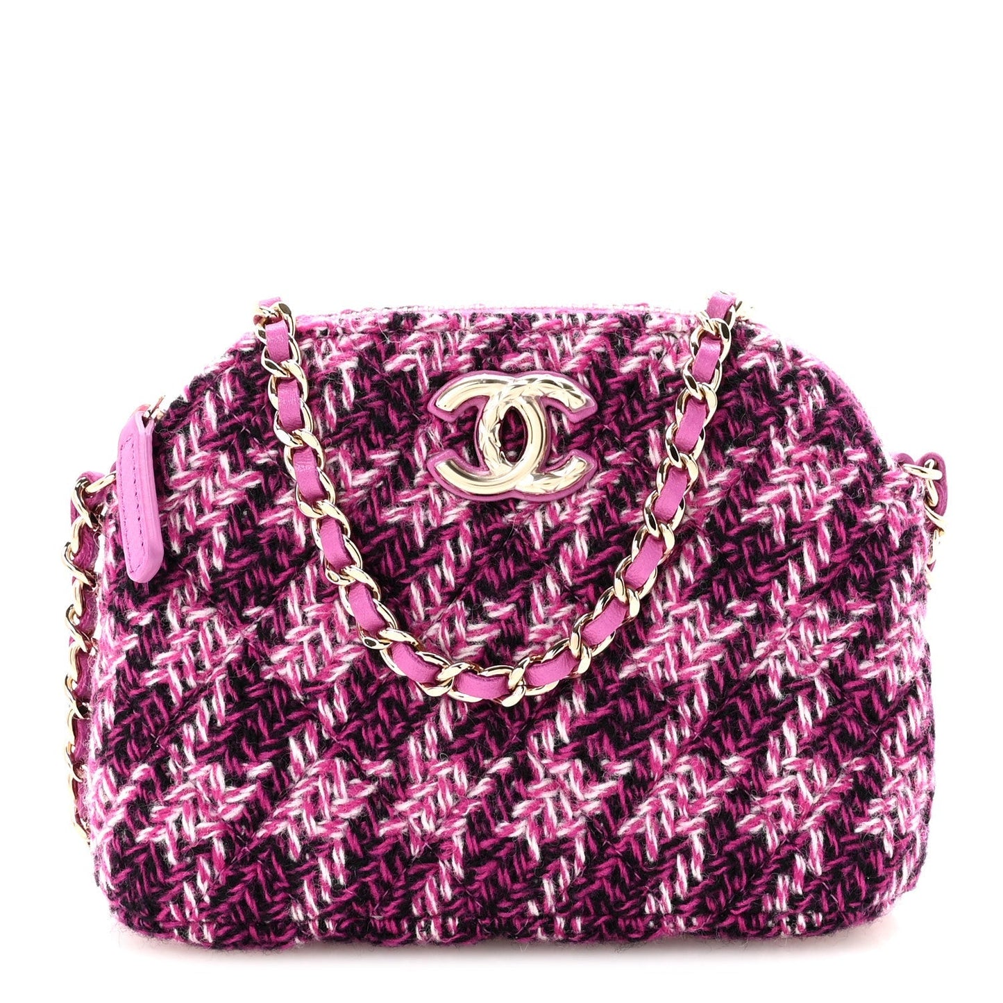 Tweed Quilted Mini Clutch With Chain Purple