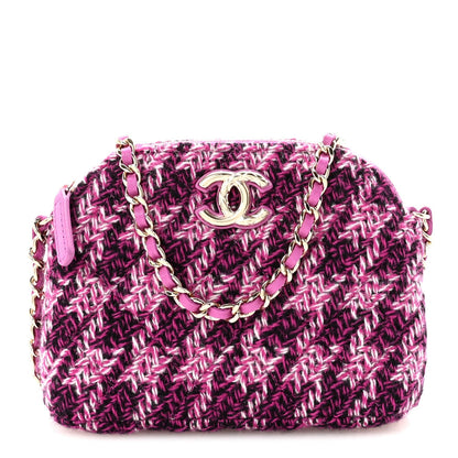 Tweed Quilted Mini Clutch With Chain Purple