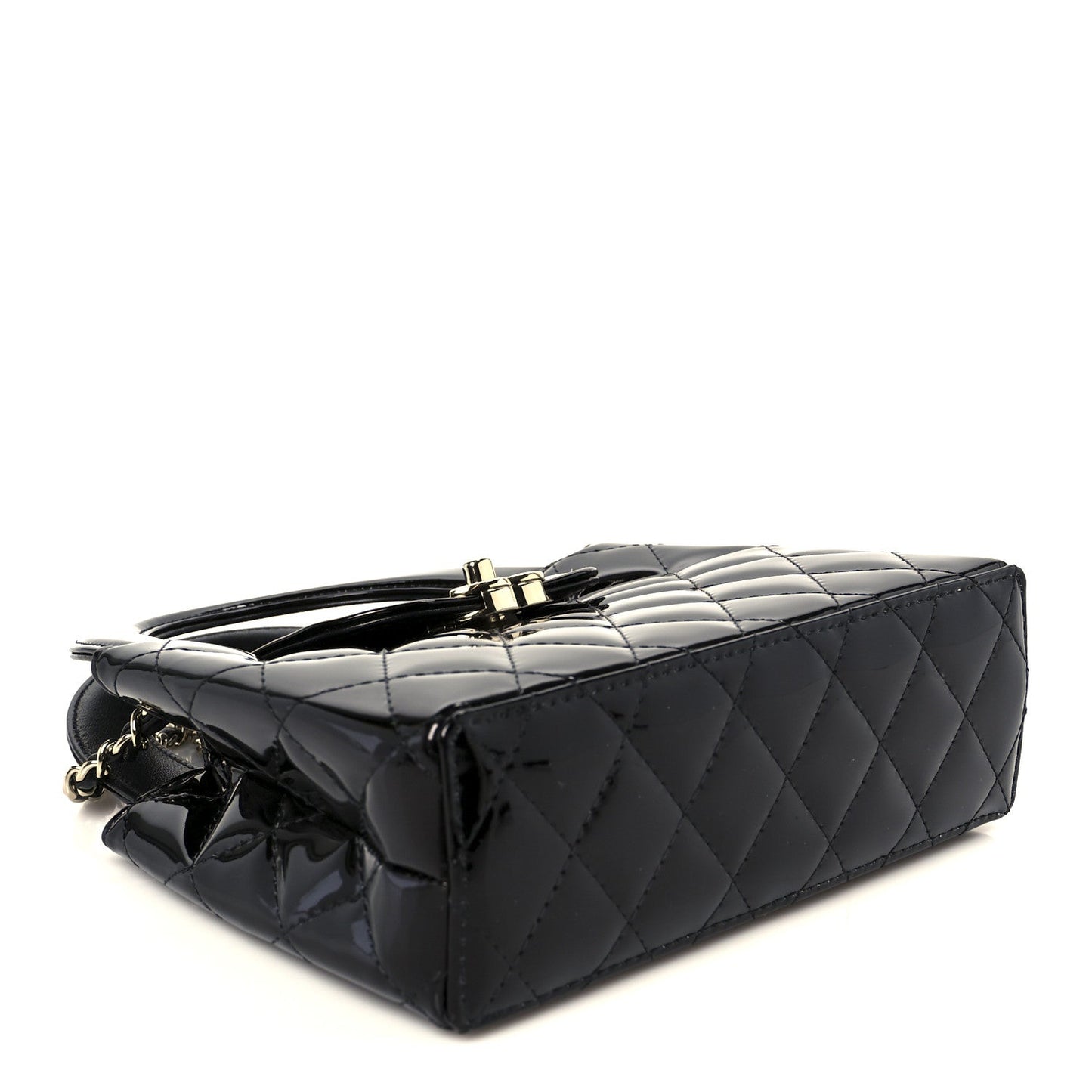 Mirror Calfskin Quilted Nano Kelly Shopper Black