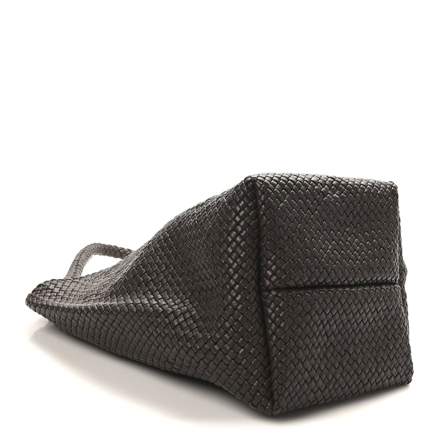 Woven Calfskin Medium N/S Tote Bag Dark Brown