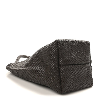 Woven Calfskin Medium N/S Tote Bag Dark Brown