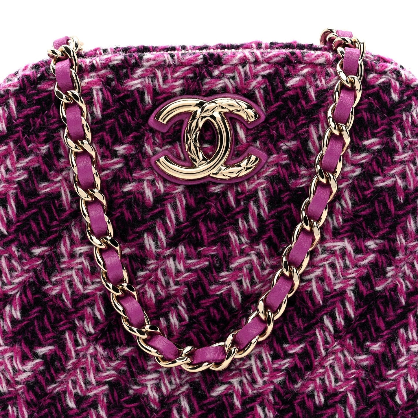 Tweed Quilted Mini Clutch With Chain Purple