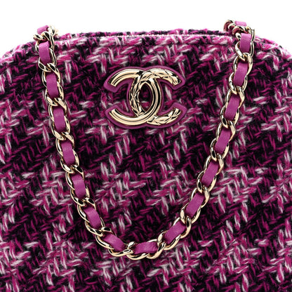 Tweed Quilted Mini Clutch With Chain Purple