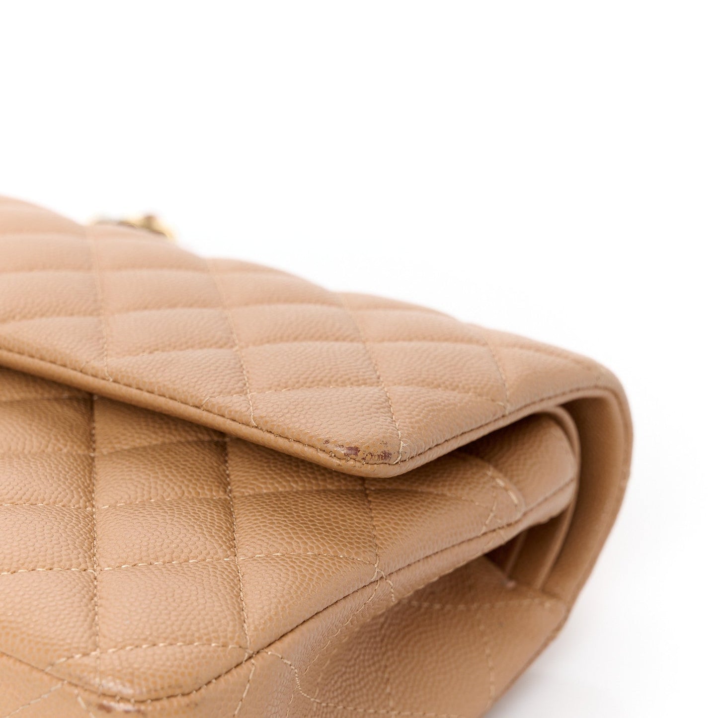 Caviar Quilted Medium Double Flap Dark Beige