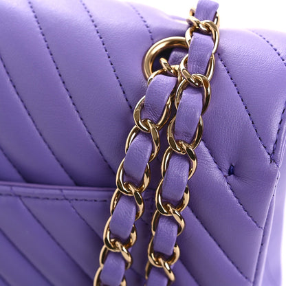Lambskin Chevron Quilted Small Double Flap Purple