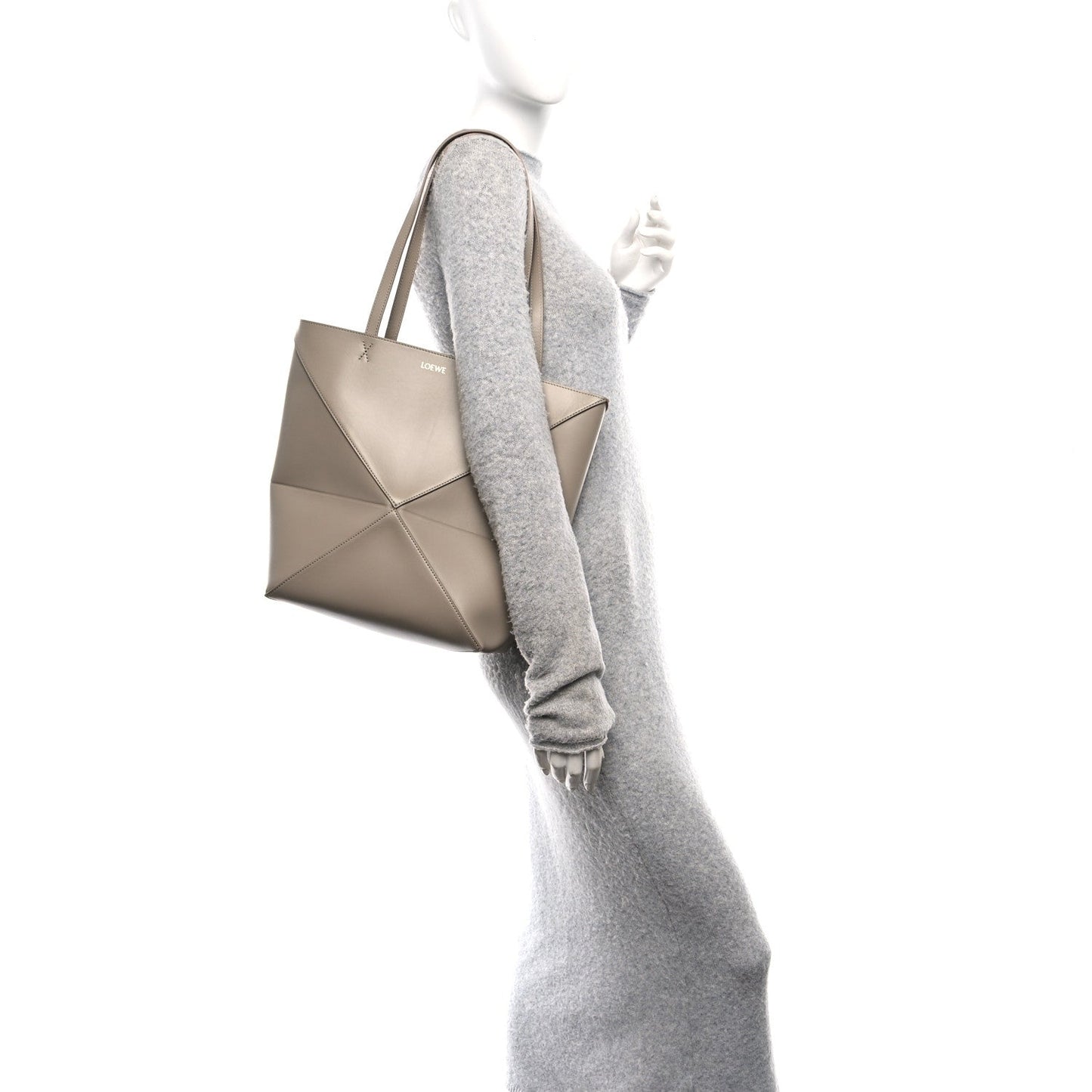 Shiny Calfskin Medium Puzzle Fold Tote Sand