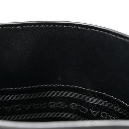 Saffiano Lux Triangle Logo Embossed Small Double Handle Crossbody Tote Black
