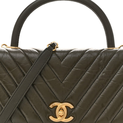 Calfskin Chevron Quilted Medium Coco Handle Flap Green