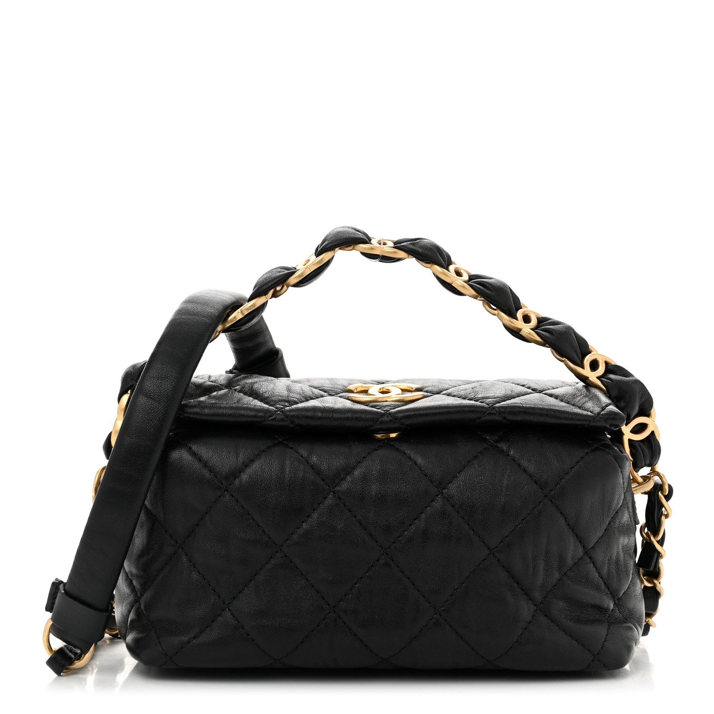 Crumpled Lambskin Quilted Small CC Links Shoulder Bag Black
