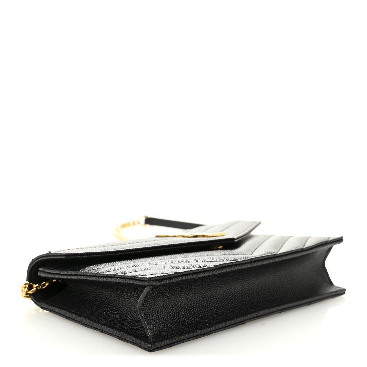 Grain De Poudre Matelasse Chevron Monogram Envelope Chain Wallet Black