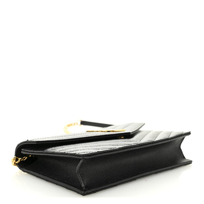 Grain De Poudre Matelasse Chevron Monogram Envelope Chain Wallet Black