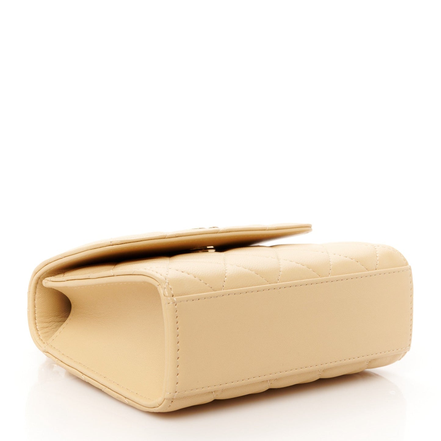 Lambskin Quilted Pearl Top Handle Flap With Chain Beige