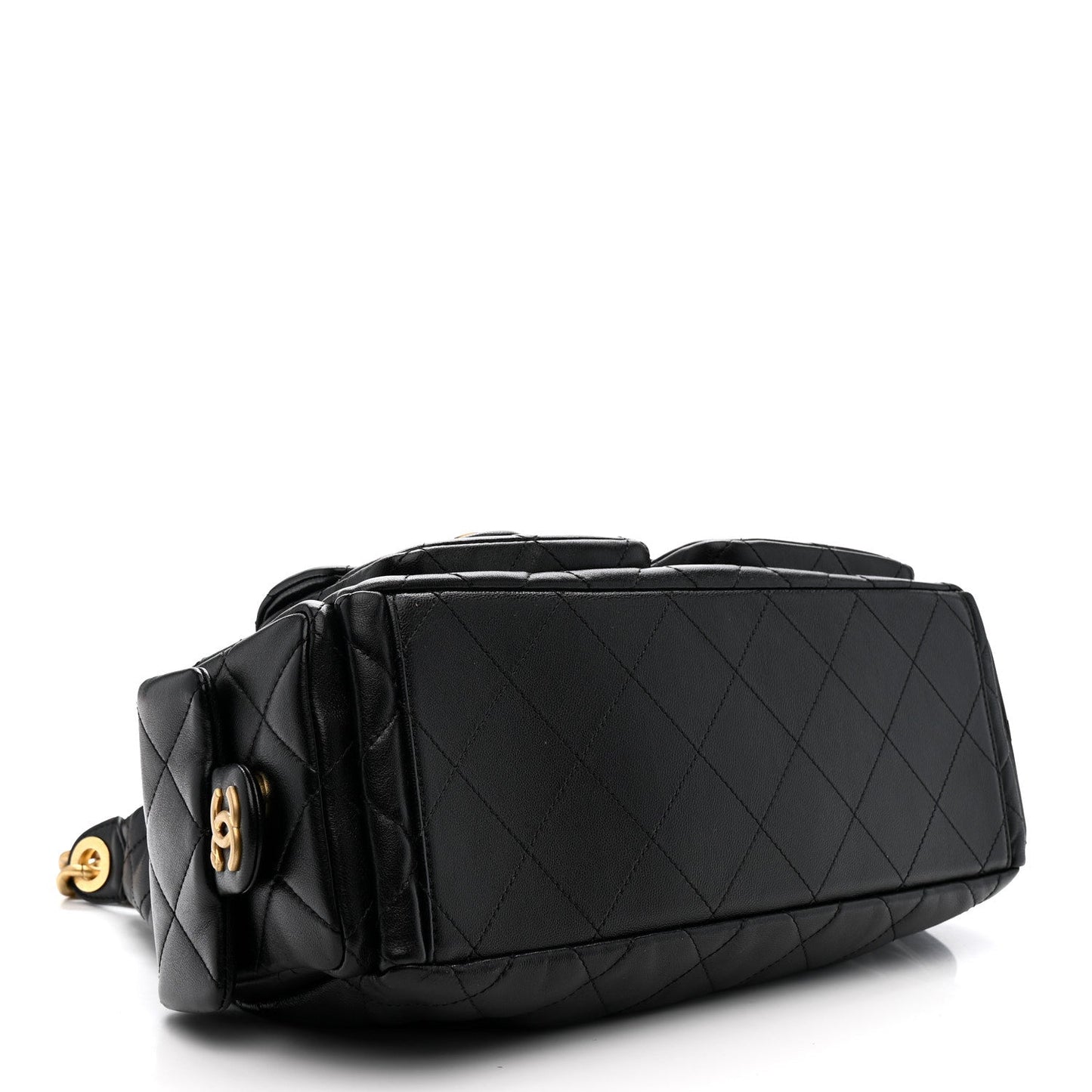 Shiny Lambskin Quilted Trendy Pockets Hobo Black