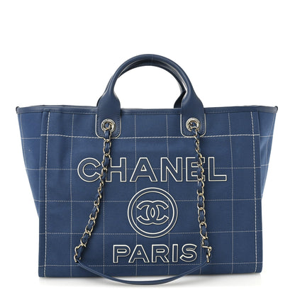 Cotton Medium Deauville Tote Blue White