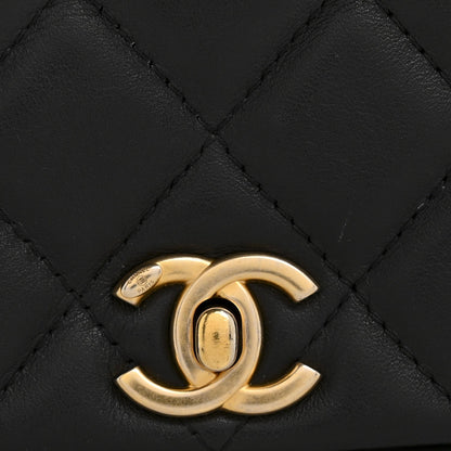 Calfskin Quilted Coco Mail Clutch With Chain Black
