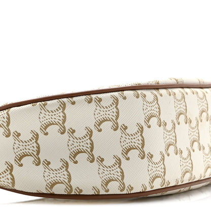 Canvas Calfskin Ava Triomphe Shoulder Bag White