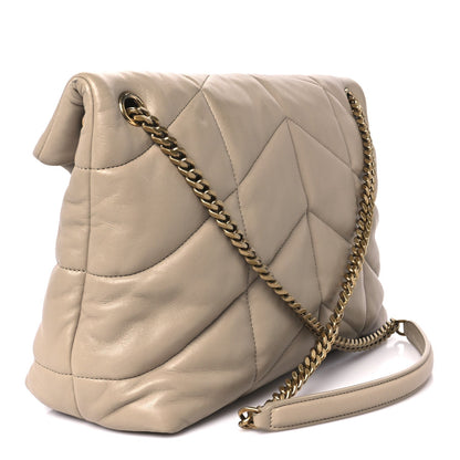 Lambskin Quilted Medium Loulou Puffer Monogram Chain Satchel Dark Beige