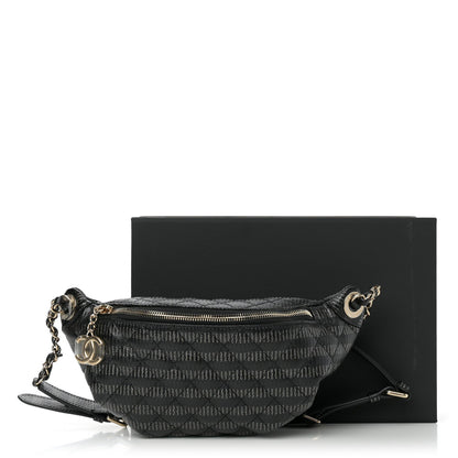 Metallic Caviar Striped Banane Waist Bag Fanny Pack Black Gold