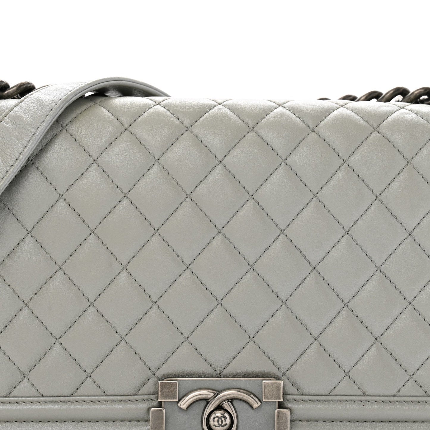 Metallic Lambskin Quilted Medium Boy Flap Silver