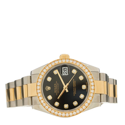 Stainless Steel 18K Yellow Gold Diamond Bezel 31mm Oyster Perpetual Datejust Watch Black 178383