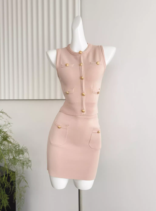 Korean style sleeveless temperament hyperbolic knitted fashion suit two-piece suit for women R0290