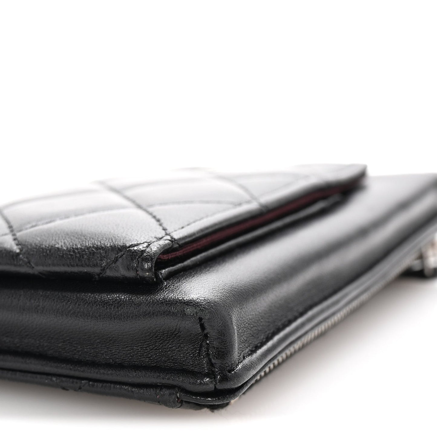 Lambskin Quilted Zip Phone Case Black