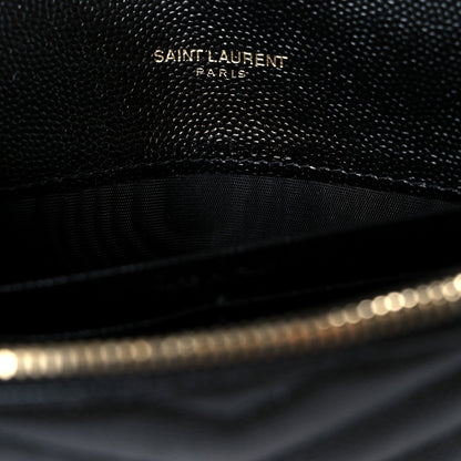 Grain De Poudre Matelasse Chevron Monogram Envelope Chain Wallet Black