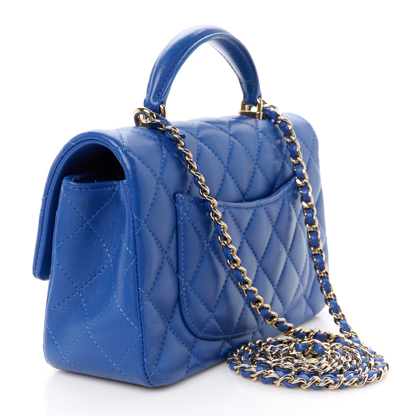 Lambskin Quilted Mini Top Handle Rectangular Flap Blue