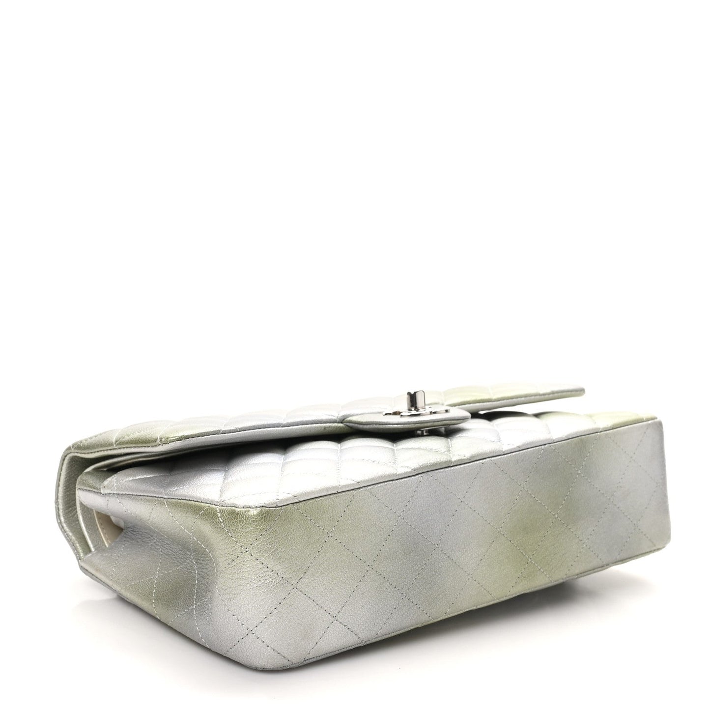 Metallic Goatskin Quilted Ombre Medium Double Flap Grey Green
