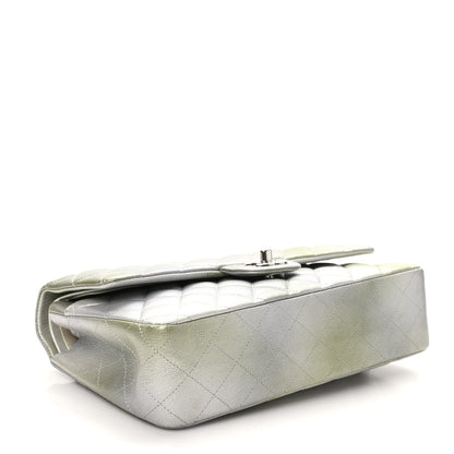 Metallic Goatskin Quilted Ombre Medium Double Flap Grey Green