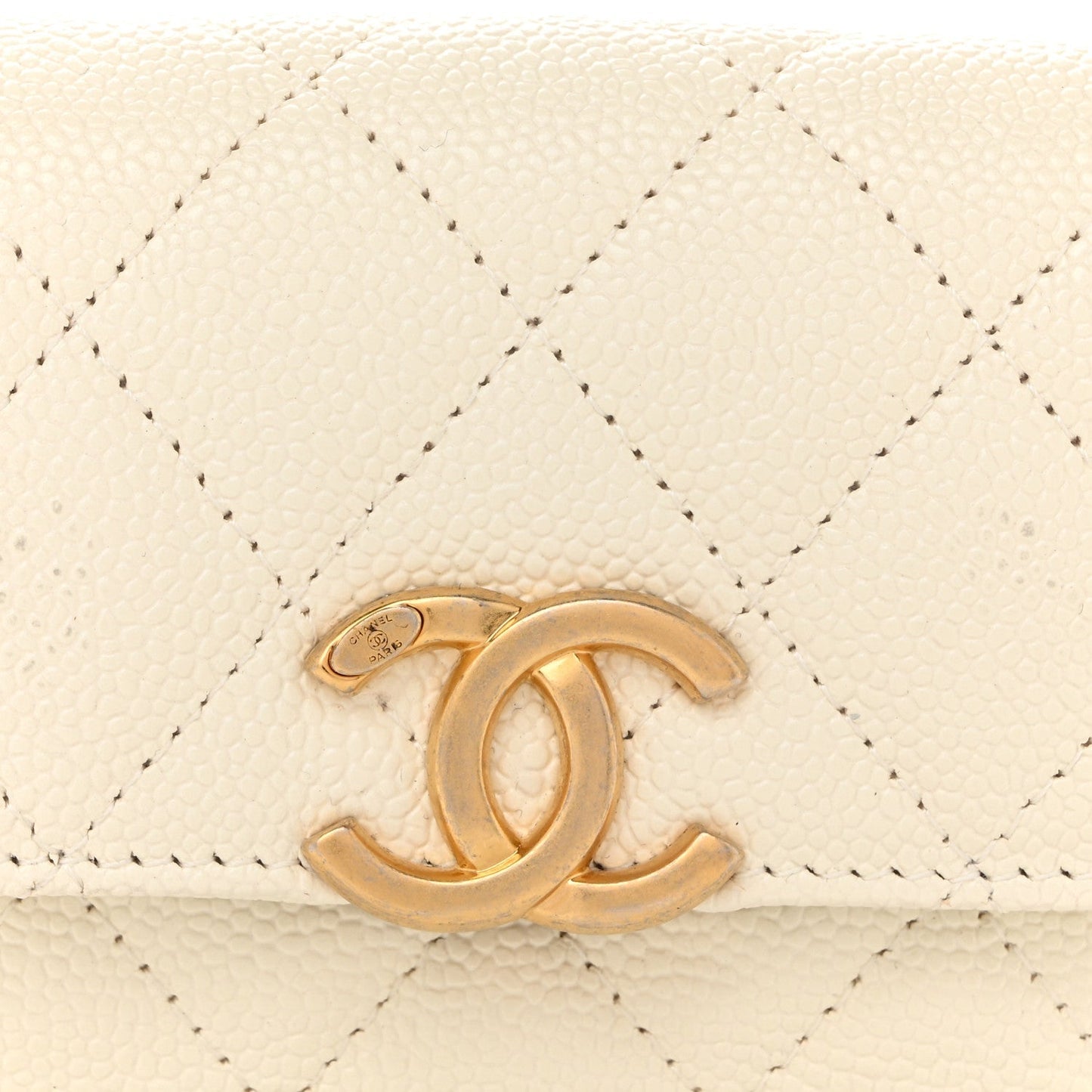 Shiny Caviar Quilted Chain Melody Belt Bag White
