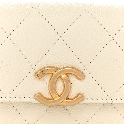 Shiny Caviar Quilted Chain Melody Belt Bag White