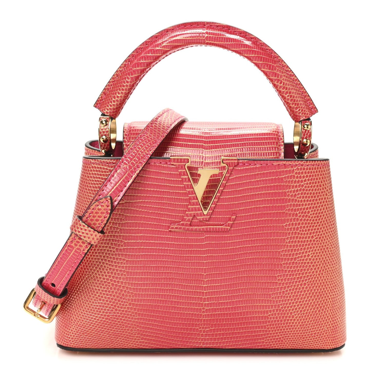 Metallic Lizard Capucines Mini Fuchsia Gold