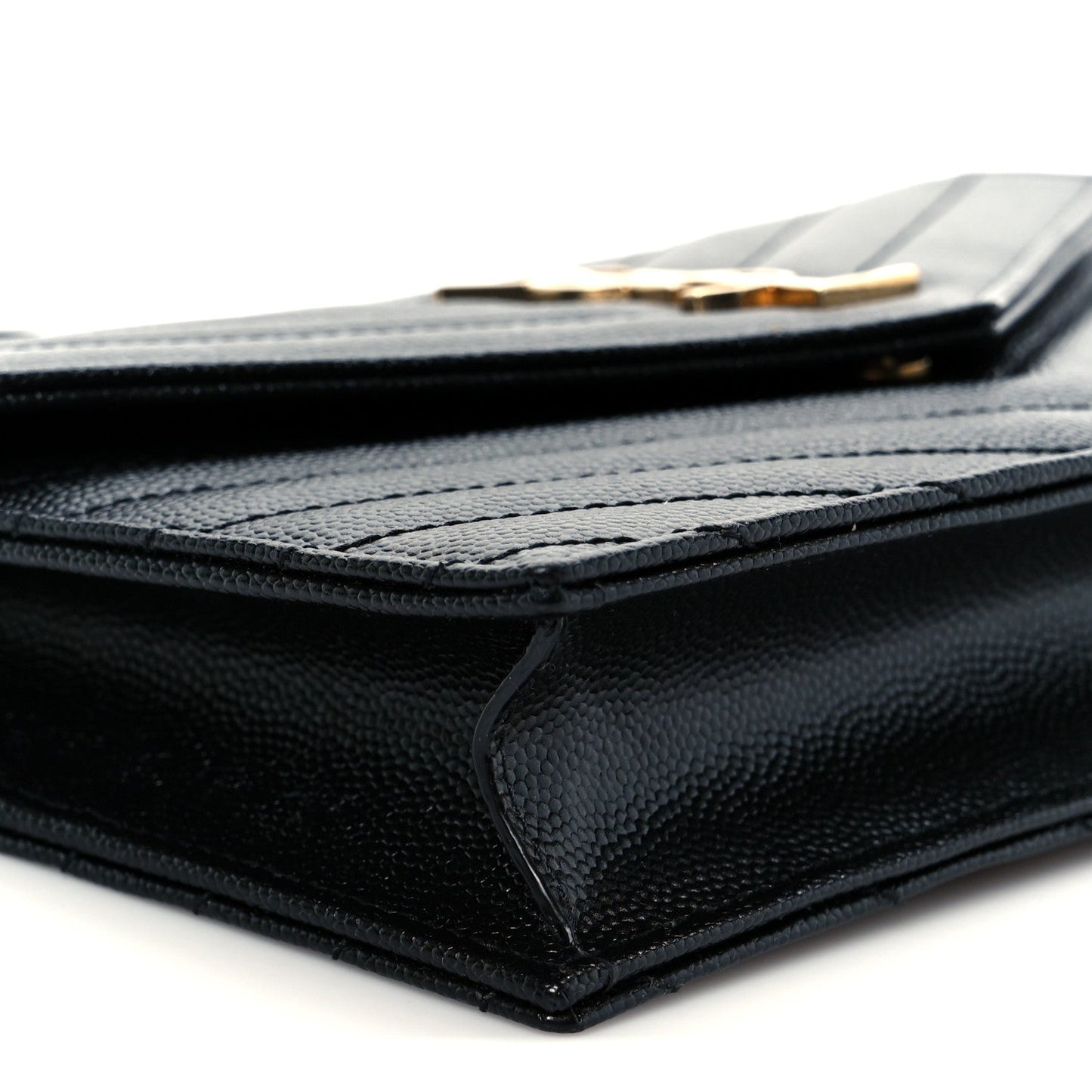 Grain De Poudre Matelasse Chevron Monogram Envelope Chain Wallet Black