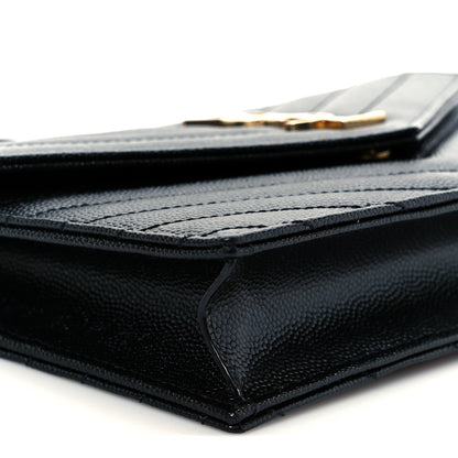Grain De Poudre Matelasse Chevron Monogram Envelope Chain Wallet Black