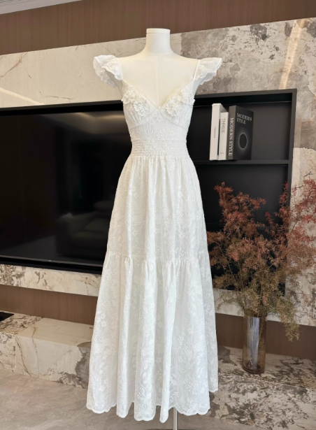 2025 Spring and Summer New Slimming Skirt Cotton Rope Embroidery Flower Lace Holiday Dress R0271