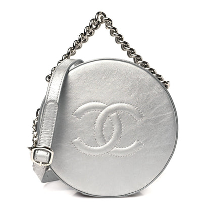 Metallic Glazed Calfskin Round As Earth Evening Bag Silver