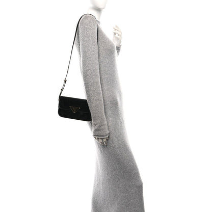 Vernice Metal Triangle Logo Flap Shoulder Bag Black