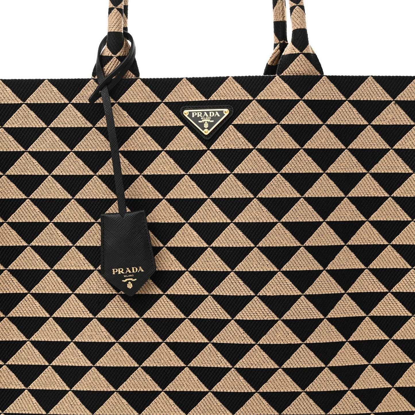 Jacquard Saffiano Triangolo Symbole Embroidered Large Tote Black Corda