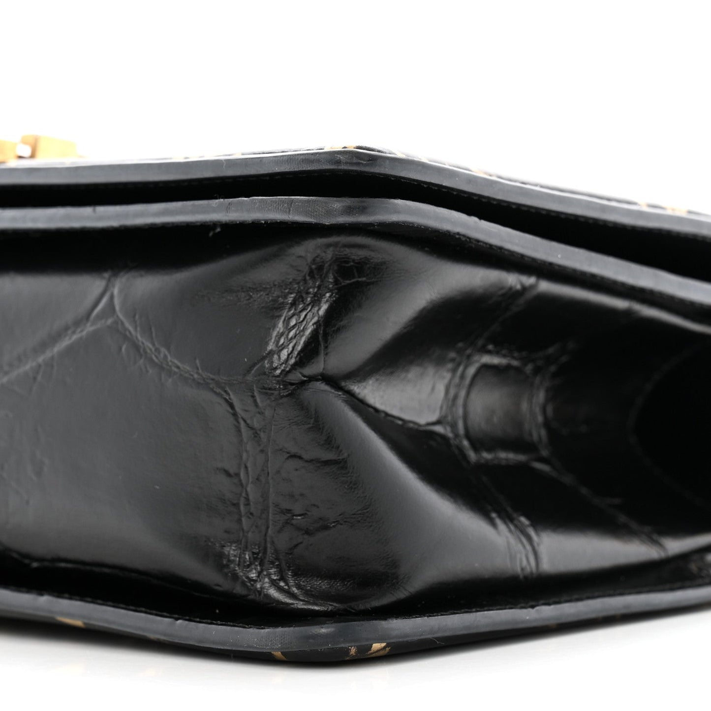 Calfskin Crocodile Embossed Graffiti Cocodile Medium Boy Flap Black